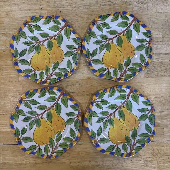 8 Trudeau Melamine Bowls & Plates With Fruit Dee Perry Design Scallop Rimmed EUC - Picture 2 of 12